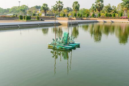 water turbine in the lakeの写真素材