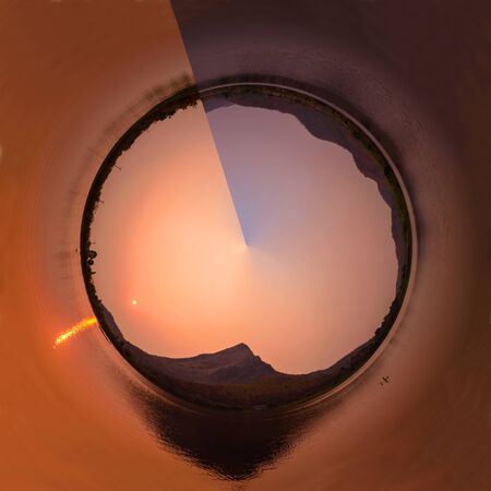 360 panorama of Sunrise at the lake / lake view in sunrise time
