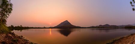 Panorama view of Sunrise at the lake / lake view in sunrise time