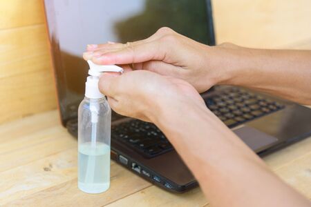 Use sanitizer gel for cleaning the hand for protect health from diseaseの写真素材