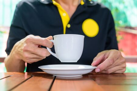 hot green tea on the tableの写真素材