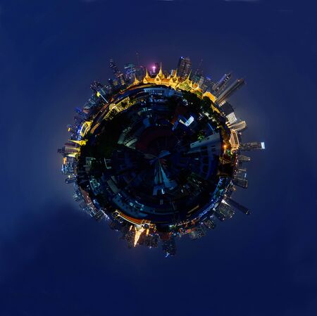 360 Panorama of High view of Thailand Grand Palace in the city night timeの写真素材