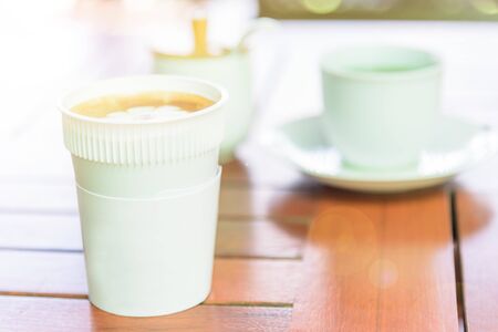 Paper cup of hot coffee for drinkの写真素材