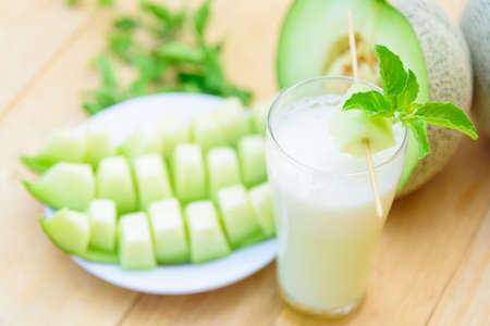 Milk melon Smoothie in glassの写真素材