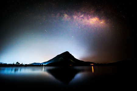 Milky way at the lake view in night timeの写真素材