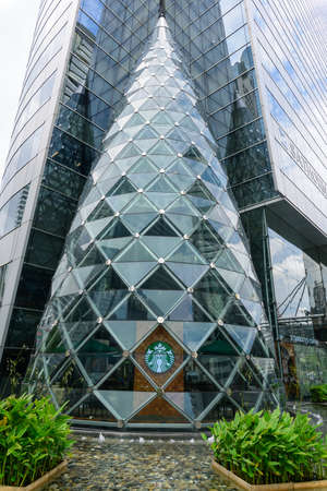 Bangkok , Thailand -  19  August, 2020 : starbucks coffee shop at sathon square building in Bangkokのeditorial素材