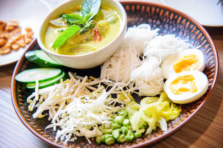 Rice noodles with Green curryの写真素材