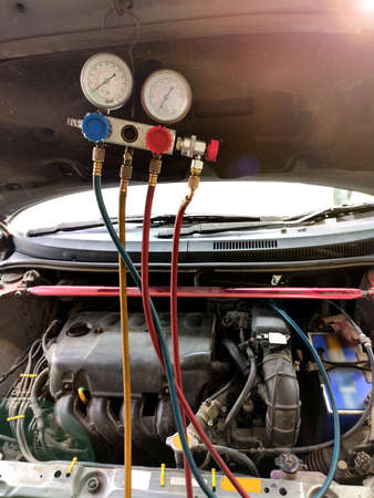 Check the Refrigerant level of carの写真素材