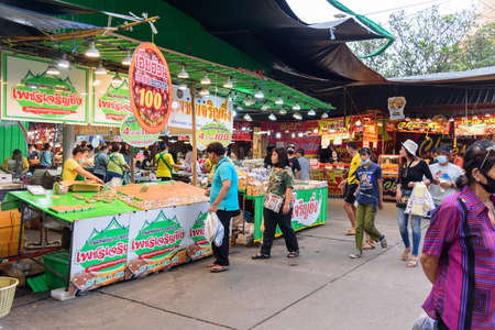 Nakhonpathom, Thailand - 31 October, 2020: A lot of people shoping around area  in Praying Homang to...