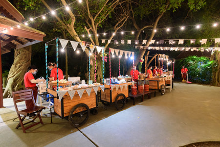 Rachaburi,Thailand - 18 Decemmber, 2020: Food shop in the lighting show festival at NASATTA Parkのeditorial素材