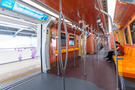 Bangkok,Thailand - 19 Decemmber, 2020:  empty seat and pole in sky trainのeditorial素材