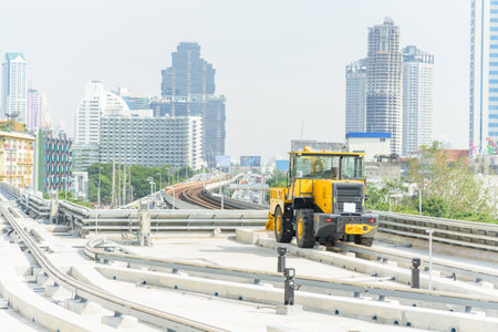 Bangkok,Thailand - 19 Decemmber, 2020: Manternance car of Electric train golden line rail way BTS...