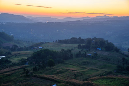 sunrise at high mountain in morningの写真素材