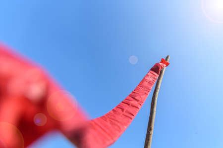 CRACKERES FIREWORKS with blue skyの写真素材