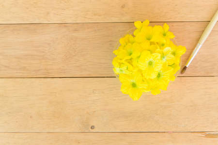 Top view of melon flower on wood plateの写真素材