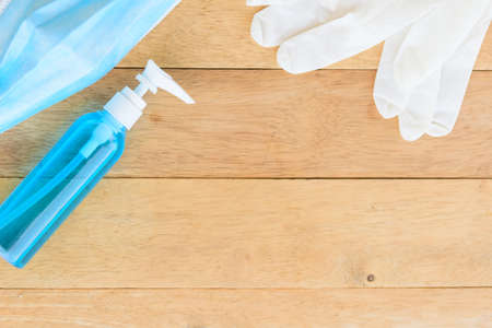 sanitizer gel for cleaning the hand and Medical rubber gloves on backgroundの写真素材