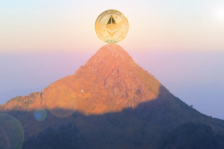 ethereum on high mountain like mean buy on top hillの写真素材