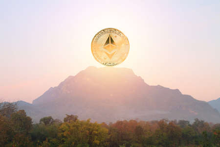 ethereum on high mountain like mean buy on top hillの写真素材