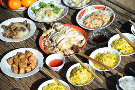 Bangkok , Thailand - 1 feb, 2022 : food for make offerings to the spirits in Chinese new year / pay respect to godのeditorial素材