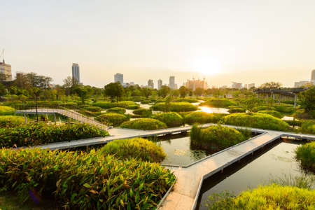 Bangkok , Thailand -  16 March, 2022 : view of Benchakitti Park in evening timeのeditorial素材