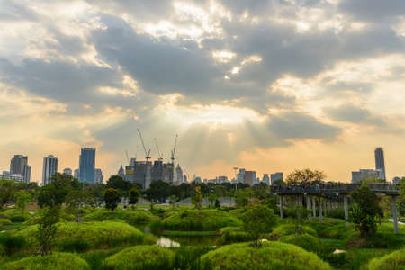 cloud disappear in the hot sunset time at the public parkの写真素材