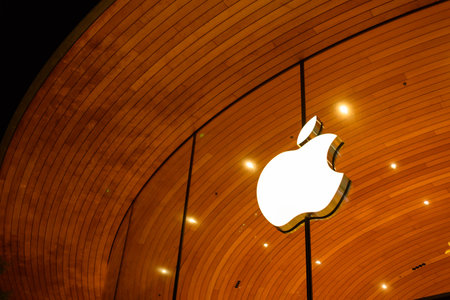 Bangkok,Thailand - DEC 15, 2022 : apple logo at wall of apple shop of Central world shopping center branceのeditorial素材