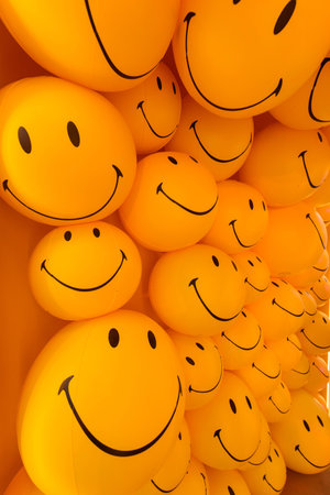Bangkok,Thailand - DEC 15, 2022 : smiley ball decorate at front of Siam Paragon shopping mall in New year festivalのeditorial素材