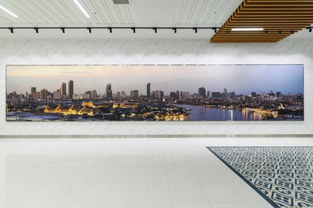 Bangkok,Thailand - Feb 5 , 2023 : The photo gallery of Bangkok history showing at the wall of underground tunnel 

between walking way to Wat Phra Kaewのeditorial素材