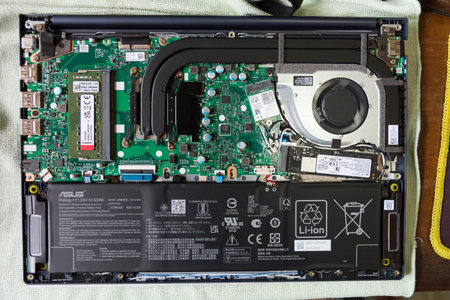Bangkok,Thailand - May5 , 2023 : Closeup focus to mainboard of ASUS Vivobook X14のeditorial素材