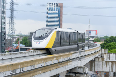 Bangkok,Thailand - 6June, 2023: Thai electric monorail train yellow line in Bangkokのeditorial素材