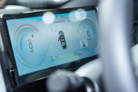 Bangkok,Thailand - 6 Dec, 2023: secondary monitor screen of BYD Seal car show in impact arena motor...