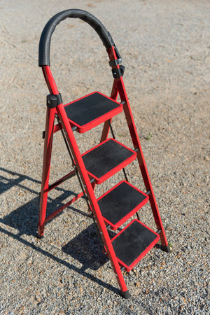 Red aluminium small stairsの写真素材