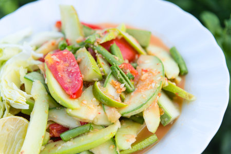 Young melon thai salad in white dishの写真素材