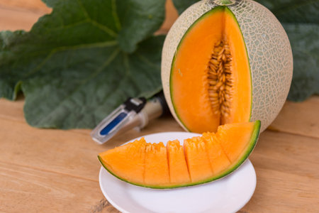 piece of fresh orange melon on the plate