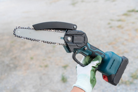 Close up of  to Small Chainsaw lightweight for cutting woodの写真素材