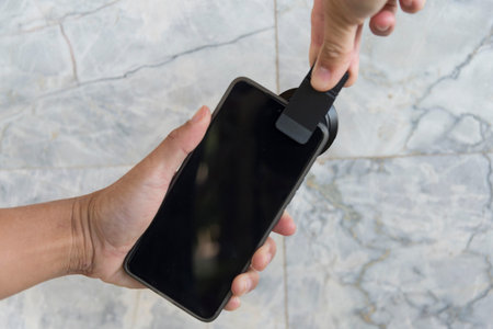 Use Closeup  external lense set with smartphone to take the photoの写真素材