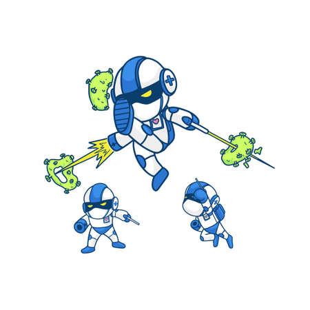 robot fighting covid 19 illustration design for brochure poster flyerのイラスト素材