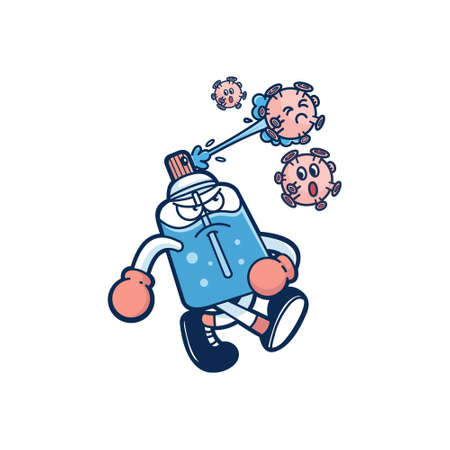 fiigh back corona covid-19 virus illsutration cartoon boxingのイラスト素材