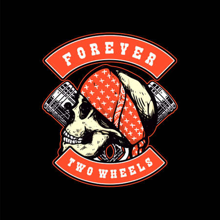 badge vest motorcycle club forever two wheels illustration skull pistonのイラスト素材