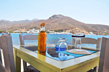 Beach front taverna in amorgos islandの写真素材
