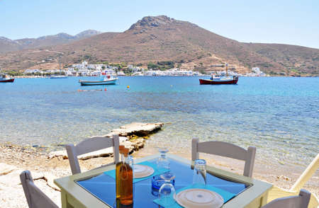 Beach front taverna in amorgos islandの写真素材