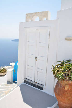 white door at Santorini islandの写真素材