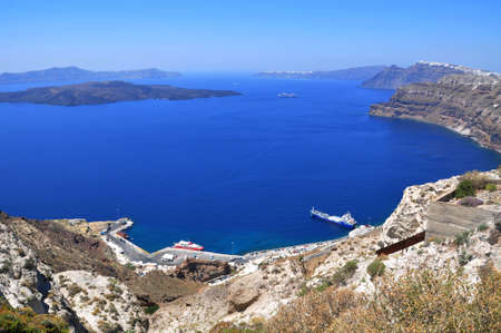 Athinios port located in the area of Pyrgos where there is a car access and there is for ferry and commercial boatsの写真素材