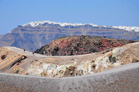 climbing up the volcano under the hot greekの写真素材