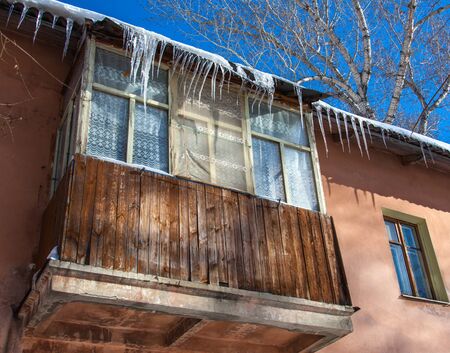 Icicles on the roofの写真素材
