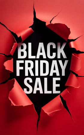 Black Friday sale poster with torn paper on red background. Vector illustration.の素材