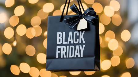 Black Friday sale shopping bag on bokeh background, black friday conceptの素材