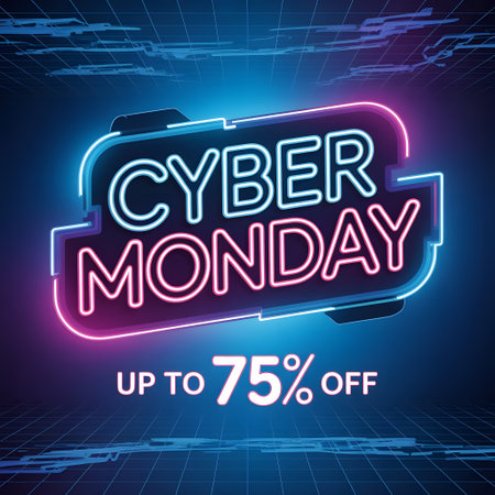 Cyber Monday neon sign on blue background. 3D Renderingの素材