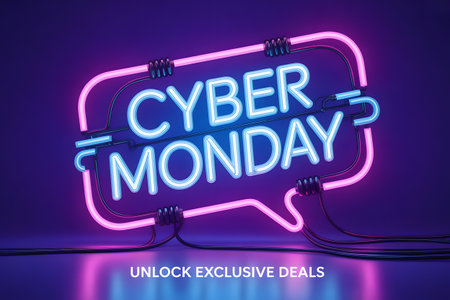 Cyber Monday neon sign on dark background. 3D Renderingの素材