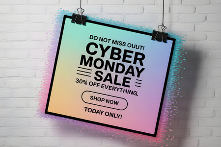 Cyber monday sale poster on brick wall background, 3D renderingの素材